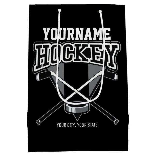 Personalised NAME Hockey Player Stick Puck Team  Medium Gift Bag (Back)