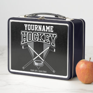 Personalised NAME Hockey Player Stick Puck Team Metal Lunch Box