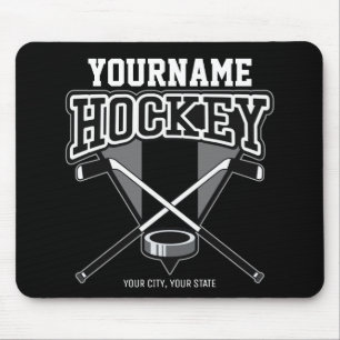 Personalised NAME Hockey Player Stick Puck Team   Mouse Mat