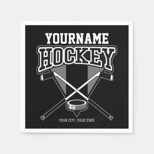 Personalised NAME Hockey Player Stick Puck Team  Napkin (Front)