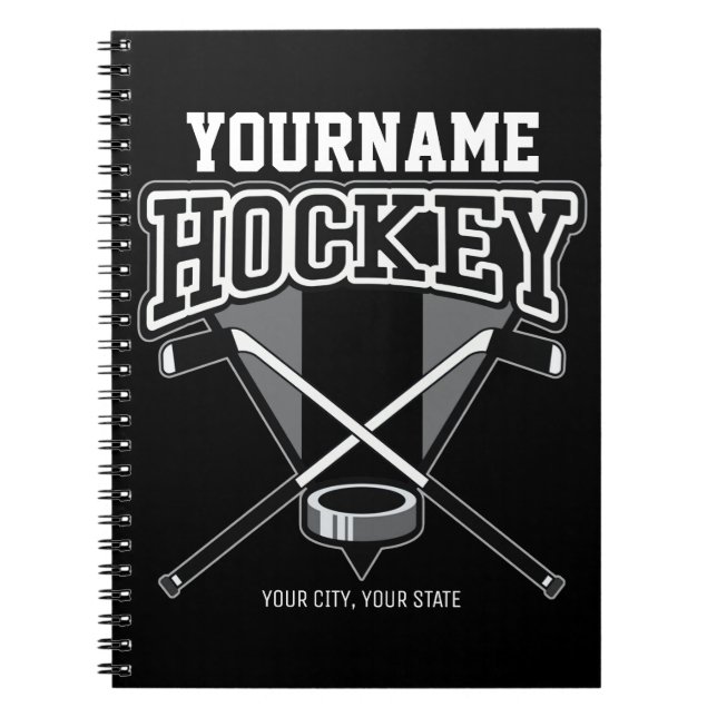 Personalised NAME Hockey Player Stick Puck Team  Notebook (Front)
