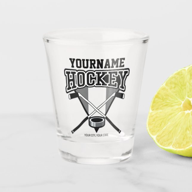 Personalised NAME Hockey Player Stick Puck Team  Shot Glass (Front)