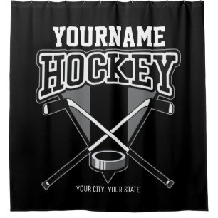 Personalised NAME Hockey Player Stick Puck Team  Shower Curtain