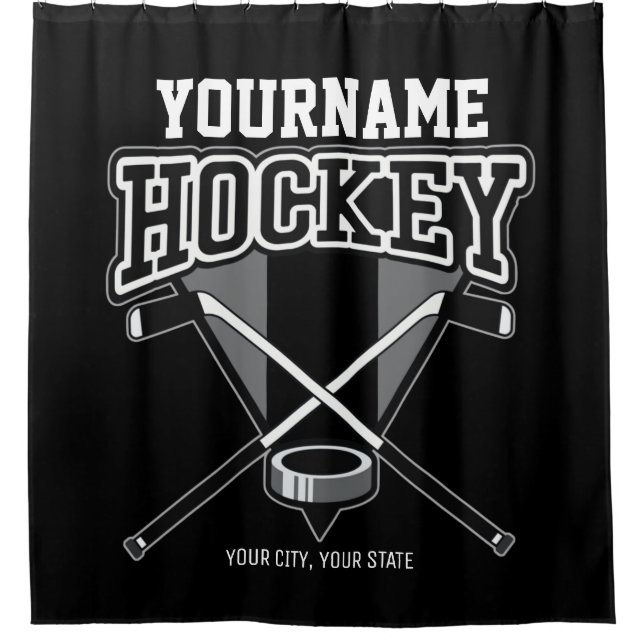 Personalised NAME Hockey Player Stick Puck Team  Shower Curtain (Front)