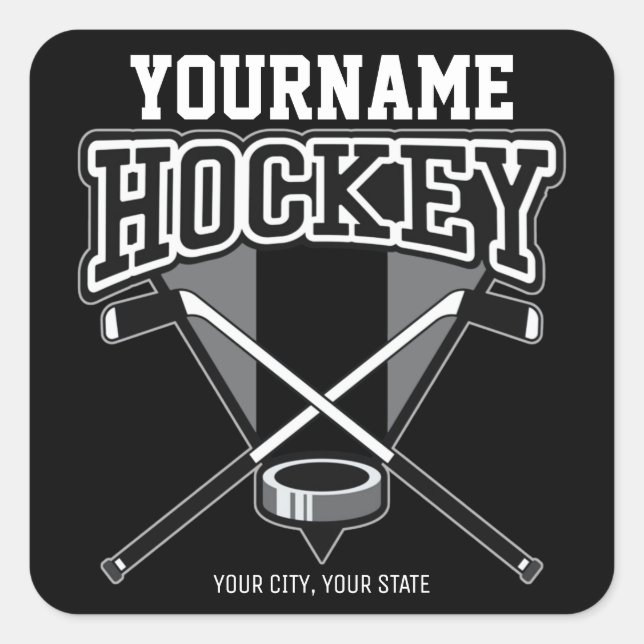 Personalised NAME Hockey Player Stick Puck Team   Square Sticker (Front)