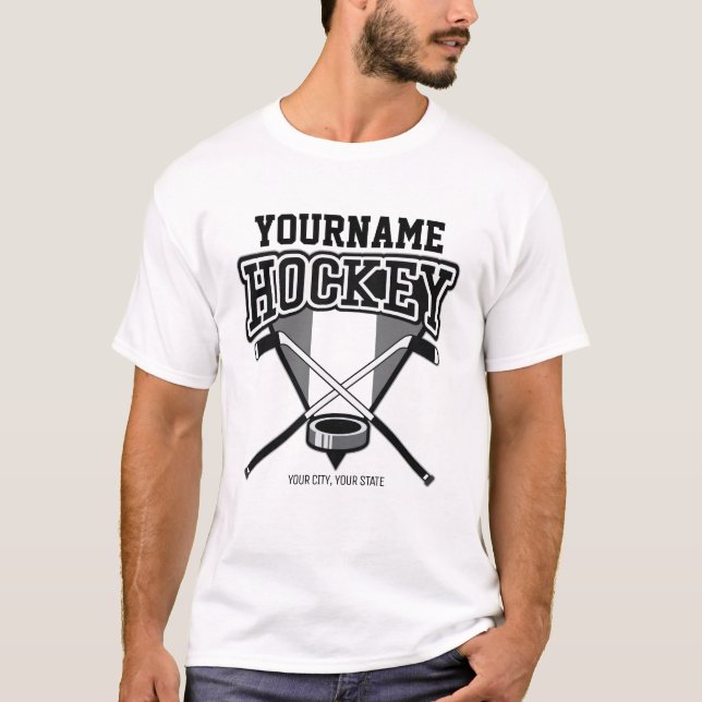 Personalised NAME Hockey Player Stick Puck Team  T-Shirt (Front)