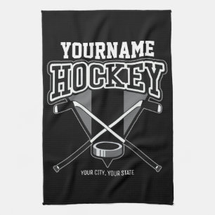 Personalised NAME Hockey Player Stick Puck Team Tea Towel
