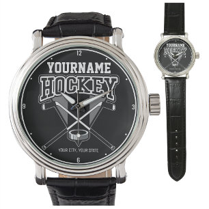 Personalised NAME Hockey Player Stick Puck Team Watch