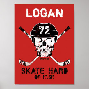 Personalised Name Hockey Skull Helmet Sticks Red Poster