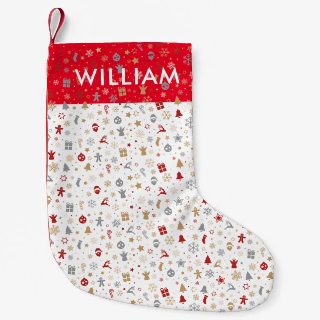 Personalised Name Holiday Pattern Small Christmas Stocking (Front)
