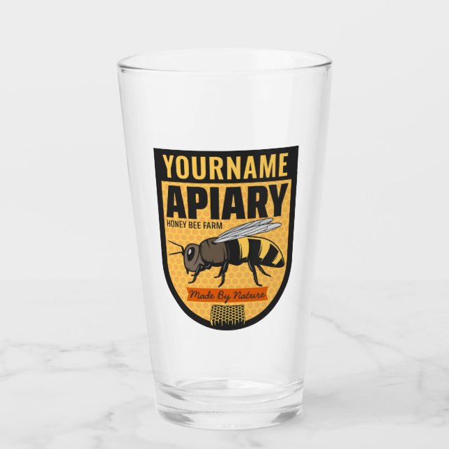 Personalised NAME Honey Bee Apiary Beehives Farm  Glass (Front)