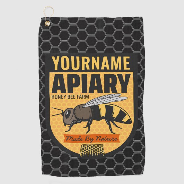 Personalised NAME Honey Bee Apiary Beehives Farm  Golf Towel (Front)