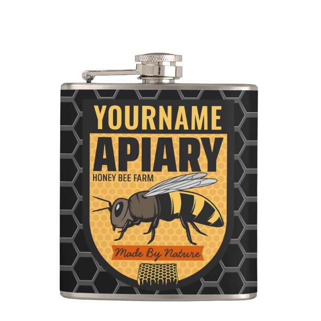Personalised NAME Honey Bee Apiary Beehives Farm  Hip Flask (Front)