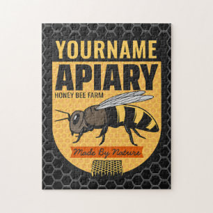 Personalised NAME Honey Bee Apiary Beehives Farm  Jigsaw Puzzle