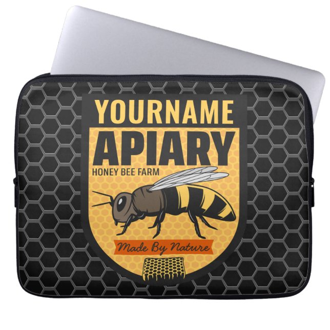 Personalised NAME Honey Bee Apiary Beehives Farm  Laptop Sleeve (Front)