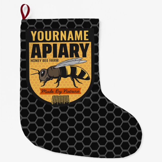 Personalised NAME Honey Bee Apiary Beehives Farm  Large Christmas Stocking (Front)