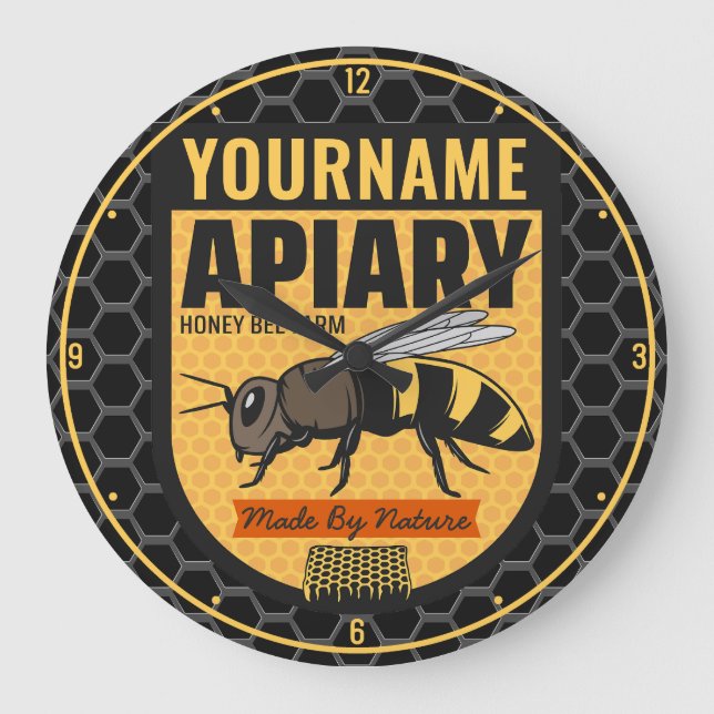 Personalised NAME Honey Bee Apiary Beehives Farm  Large Clock (Front)