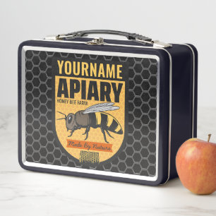 Personalised NAME Honey Bee Apiary Beehives Farm Metal Lunch Box