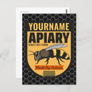 Personalised NAME Honey Bee Apiary Beehives Farm  Postcard