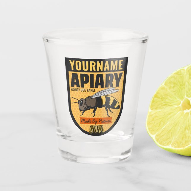 Personalised NAME Honey Bee Apiary Beehives Farm  Shot Glass (Front)