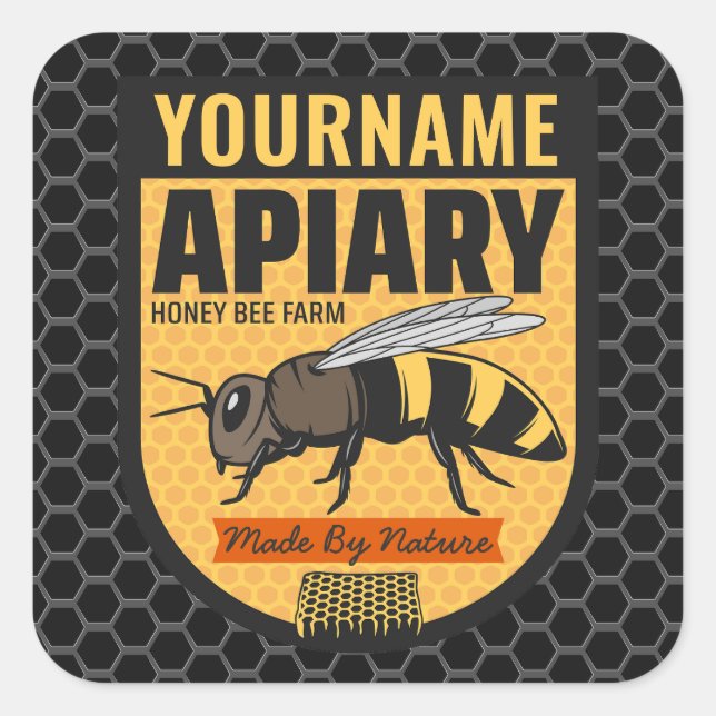 Personalised NAME Honey Bee Apiary Beehives Farm  Square Sticker (Front)