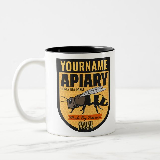 Personalised NAME Honey Bee Apiary Beehives Farm  Two-Tone Coffee Mug (Left)
