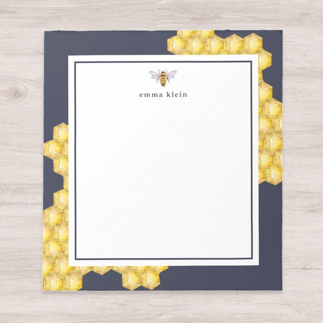 Personalised Name Honey Bee Navy Blue Notepad (Creator Uploaded)