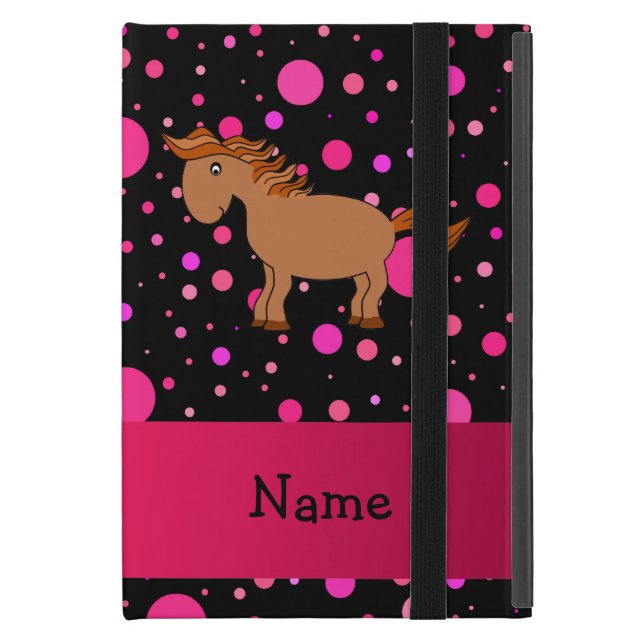 Personalised name horse pink polka dots iPad mini cover (Front Closed)
