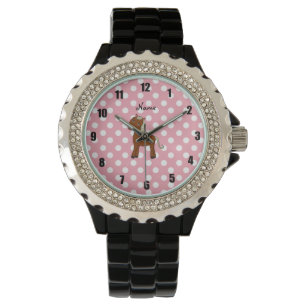 Personalised name horse pink polka dots watch