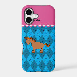 Personalised name horse sky blue argyle