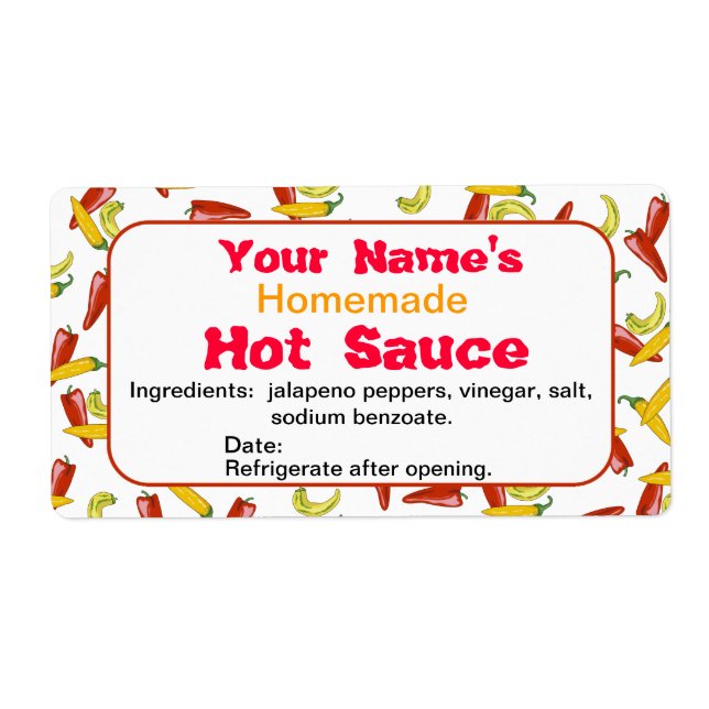 Personalised Name Hot Sauce Labels Chilli Peppers (Front)