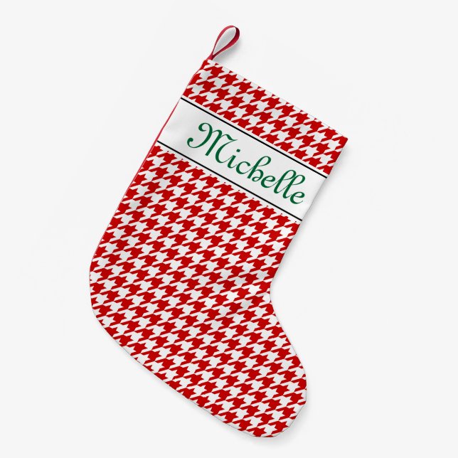 Personalised name houndstooth Christmas stocking (Front (Hanging))