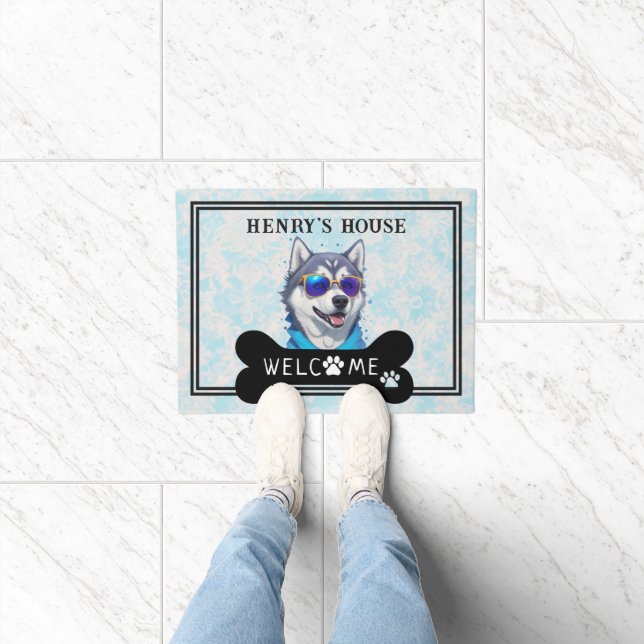 Personalised Name Husky Dog Welcome House Entrance Doormat (Indoor)