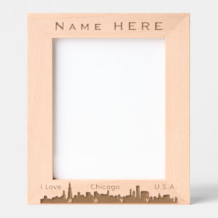Personalised Name, I Love Chicago USA City Skyline Etched Frames