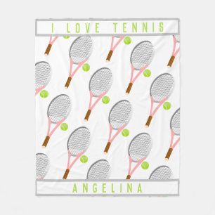 Personalised Name I love tennis racket and ball Fleece Blanket