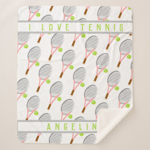 Personalised Name I love tennis racket and ball Sherpa Blanket
