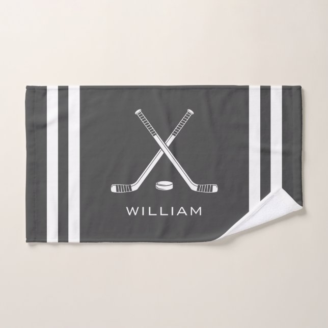 Personalised Name Ice Hockey Dark Grey Stripes Hand Towel (Hand Towel)