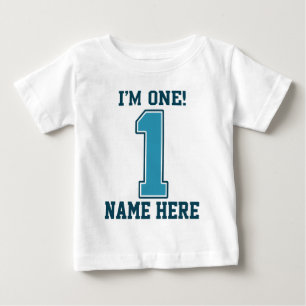 Personalised Name, I'm One, Big Blue Number 1 Baby T-Shirt
