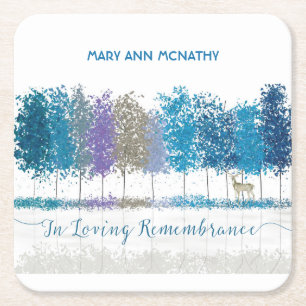 Personalised Name In Remembrance Trees Lone Deer Square Paper Coaster