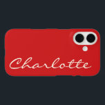 Personalised Name in Script Typography Modern Red iPhone 16 Case<br><div class="desc">Personalised Name in Script Typography Modern Red iPhone Case</div>
