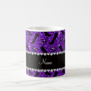 Personalised name indigo purple glitter boots bows coffee mug