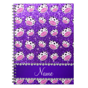 Personalised name indigo purple glitter cow heads notebook