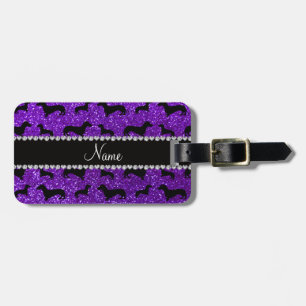 Personalised name indigo purple glitter dachshunds luggage tag