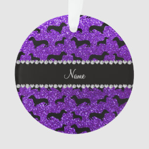 Personalised name indigo purple glitter dachshunds ornament