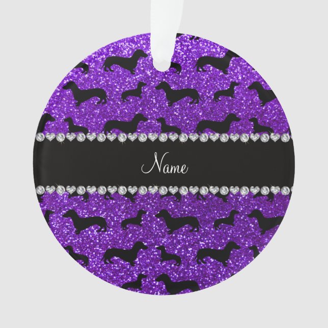 Personalised name indigo purple glitter dachshunds ornament (Front)