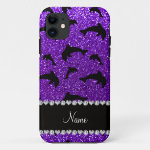 Personalised name indigo purple glitter dolphins iPhone 11 case