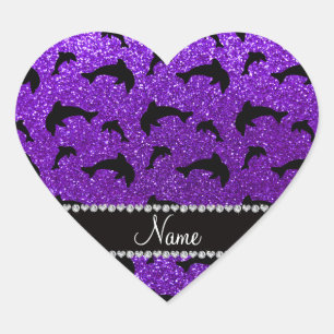 Personalised name indigo purple glitter dolphins heart sticker
