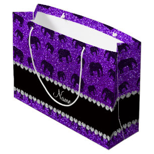 Personalised name indigo purple glitter elephants large gift bag