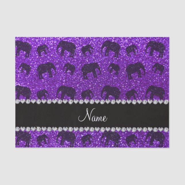 Personalised name indigo purple glitter elephants tissue paper (Front)