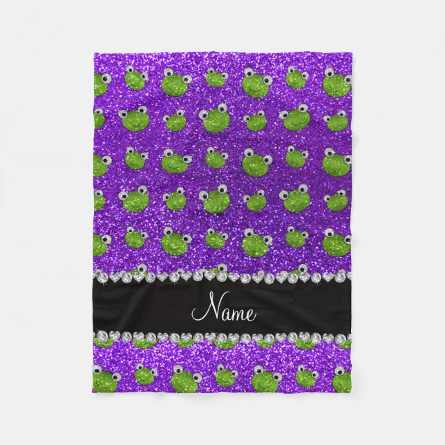 Personalised name indigo purple glitter frogs fleece blanket (Front)